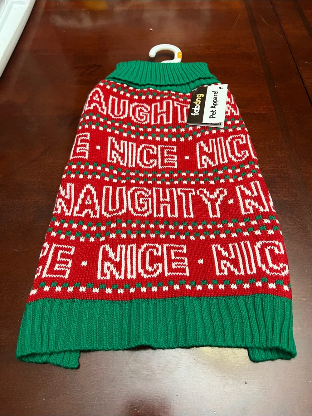 fabdog Naughty or Nice Red & Green Holiday Dog Sweater, Medium